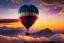 Placeholder: Hot air baloon at mountaintop, sunset, brilliant colors, puffy white clouds, cinematic, depth of field, realistic, hyper