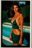 Placeholder: realistic undressed supermodel, magazine analog photography from the 90's, polaroid colors, summer evening, pool, sundown, very beautiful face and skin, France