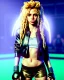 Placeholder: portrait, Shakira, blonde artist, angry, Realistic image, MMA robe, hoodie, mma gloves, loose long hair, fight pose, eyes, make-up, gold line make-up, moisture, sweat, fog, goddess, Neon colors, leds. Black background, photo studio, concept art, smooth, unreal engine 5, god lights, ray tracing, RTX, lumen lighting, ultra detail, volumetric lighting, 3d, finely drawn, high definition, 4k.