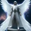 Placeholder: First image is of the main character. He’s to look like a powerful angel with white robe, symbols on hands glowing, His background should be that of space above with stars and standing on a paradise of a planet. His belt can transform into a white dragon.