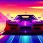 Placeholder: Outrun style race videogame screen car seen from behind centered horizontal view 1920x1080 8k resolution synthwave neon colours Mark Brooks and Dan Mumford, comic book art, perfect, smooth