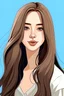 Placeholder: beauty girl,brown eyes , big nose,cream clothes,long hair brown color,thin lips,background blue, stand