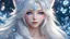 Placeholder: masterpiece, best quality, official art, extremely detailed cg 8k wallpaper, (flying petals) (detailed ice) , crystals texture skin, cold expression, ((fox ears)), white hair, long hair, messy hair, blue eye, looking at viewer, extremely delicate and beautiful, water, ((beauty detailed eye)), highly detailed, cinematic lighting, (beautiful face), fine water surface, (original figure painting), ultra- detailed, incredibly detailed, (an extremely delicate and beautiful), beautiful detailed eyes, (