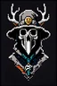 Placeholder: plague doctor skull, 8-bit pixel art, NES art style, 2D, logo, with antlers, slight angle to the left