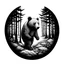 Placeholder: Sticker design on white background, Teddybear walking in a forest, in Gustave Dorè art style, side light, high details, photorealistic, monochrome, black and white