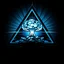 Placeholder: a blue nuclear explosion mushroom cloud inside an equilateral triangle, radiant lines, vector logo