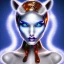 Placeholder: White catwoman trippy, one eye blue, one eye amber colored