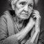 Placeholder: moody charcoal side profile portrait of an older woman, side on profile, studio photography, artistic black and white profile photograph, delicate, highly detailed, chiaroscuro, beautiful composition, delicate arrangement, aesthetic, soft lighting, tender