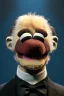 Placeholder: Waist up muppet Portrait, Vladimir Putin as muppet doll, Black suit, photo studio, blue background, unreal engine 5, concept art, art station, god lights, ray tracing, RTX, lumen lighting, ultra detail, volumetric lighting, 3d.