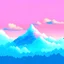 Placeholder: pixelated (16*16 pixels) image of a small mountain (which barely covers 25% of the image) and cotton candy colour sky winther snow