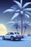 Placeholder: 1980's aesthetic vaporwave palm trees with lighting with moon with audi in the winter snow