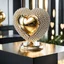 Placeholder: A magnificent golden and silver heart-shaped sign adorned with a stunning golden sphere encrusted with sparkling diamond clusters at its center, elegantly spinning in position.