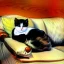 Placeholder: oil portrait of tricolor pattern Cat sleeping in a sofa by Joaquín Sorolla 8k