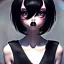 Placeholder: girl, cute, beautiful, short black hair, bangs, black lipstick, black clothes