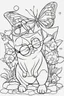 Placeholder: Outline art for cute coloring pages with butterfly with glasses, full body, white background, sketch style, only use outline, clean line art, no shadows and clear and well outlined.