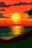 Placeholder: can you make a sunset, not so done but like just started the sunset with evelands around and the ocean. and also make sunlight that kind of lights it up. make a cartoon and dont make it realistic