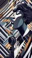 Placeholder: a portrait of a jazz singer , with bold geometric patterns and elegant lines. The singer should be holding a vintage microphone, capturing the essence of the Roaring Twenties. 4k resolution.