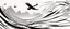 Placeholder: energetic lines blowing across the composition, eagle chasing smaller birds only on the right, a few feathers trailed behind, vector black on white