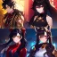 Placeholder: Clear focus, 8k, beautiful lighting, vibrant colors, cat girl, black hair, long hair, vibrant red eye, ponytail, messy hair, gold eye,