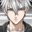 Placeholder: A stunningly detailed (((headshot portrait))), capturing the essence of a young man in his 20s with silver hair and piercing gray eyes, exuding a sense of confidence and protection, anime realism style