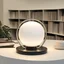 Placeholder: Table Lamp, Two hand design Inspired by Michelangelo's "The Creation of Adam" painting. sphere as a light in the middle. a metal lamp arm connected to the hands. modern design style. white color. studio light.
