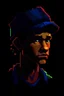 Placeholder: Un retrato al estilo pixel art de Guybrush Threepwood, con un joven de tes morena, con una gorra negra, colorido e iluminado, nariza un poco mas gruesa