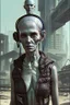 Placeholder: cyberpunk saggy granny woman, skinny, abandoned sci-fi town, future, sci-fi