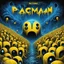 Placeholder: Dramatic movie poster art for blockbuster horror movie for "PACMAN" by Zdzislaw Beksinski and Alexander Jansson and Arthur Secunda, Sinister Pac-man avatar and evil video game motifs, digital illustration, Lovecraftian Pac-man ghosts, surreal horror, text: "PACMAN", poster art, yellow and dark_blue color scheme