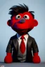 Placeholder: Waist up muppet Portrait, Kim Jong-un muppet doll, black suit, photo studio, red background, unreal engine 5, concept art, art station, god lights, ray tracing, RTX, lumen lighting, ultra detail, volumetric lighting, 3d.