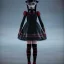 Placeholder: Jenna ortega with wednesday addams dress,soft goth libstick, wednesday addams make up, overknee socks, dramatic lighting, highly detailed oil painting, volumetric lighting