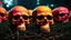 Placeholder: a field of 1000s of cartoonish, anatomically correct, skulls, vivid RANDOM BRIGHT neon colors, dark comedy, well lit, high detail, photorealistic, horrorcore, fun, scary, none featured, each a different color or hue,