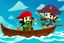 Placeholder: Cartoony Captain Jack Sparrow sailing on a small boat, in the middle of blue oceans, Legend Of Zelda: Wind Waker style, stylized, colorful, adventurous.