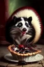 Placeholder: Skunk with brown eyes eating a cherry pie