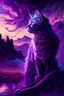 Placeholder: majestic cat, psychedelic, violet tones, fantasy landscape