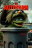 Placeholder: Oscar the AUTOFARM Grouch SESEME ST CHARACTER IN LARGE GARBAGE TRASH BIN,GARBAGE TRASH BIN, side profile, "GARBAGE TRASH BIN IN FRONT" man in super blackscary (((((autofarm)))))) TITLE in movie poster movie style horror look. as five headed mouth open, rough teeth, turn head around, landrover crash in background(&*&*^%$^#%$#%$^%$#^#$#^%#$^$#