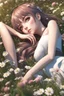 Placeholder: 8k quality realistic image of a beautiful anime girl, laying in a meadow of flowers, up close, 3d