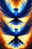 Placeholder: solitary blue phoenix flaming wings, balanced, beautiful, smooth, flying