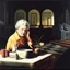 Placeholder: oil painting, woman seating down, dark,