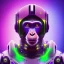 Placeholder: A beautiful portrait of a cyborg monkey purple neon color scheme, high key lighting, volumetric light high details psychedelic background