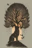 Placeholder: in a cosy vintage style, a wolf howls at a black tree