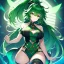 Placeholder: girl, masterpiece, best quality, volumetric lighting, detailed outfit, perfect eyes, green hair, green eyes, long hair, thigh highs, ponytail, messy hair,