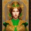 Placeholder: A virgin who wears garments of fine green silk, and gold embroidery. And adorned with bracelets of silver,