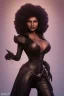 Placeholder: Pam Grier as evil queen in black leather, leather, busty, cleavage, angry, stern look. character design by cory loftis, fenghua zhong, ryohei hase, ismail inceoglu and ruan jia. unreal engine 5, artistic lighting, highly detailed, photorealistic, fantasy