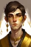 Placeholder: a wealthy half-elf young man with pointy ears and gold sclera eyes, wears lots of jewelry