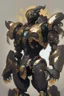 Placeholder: black mecha with golden ornaments, comic style