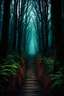 Placeholder: pathway leading into a Dark forest. fantasy