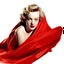 Placeholder: A photograph of norma jeane baker inthe style of milton greene, red blanket, white background