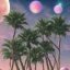 Placeholder: 1980's aesthetic vaporwave palm trees with spheres and ufo