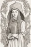 Placeholder: Portrait of a young woman in winter clothes in the style of jan van eyck on a white background