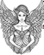 Placeholder: majestatic angel tattoo idea, line art, background, vector, svg, coloring book page style, black outline on white background, leave plenty of white space beetween lines for coloring, minimalist, tattoo style, tattoo idea